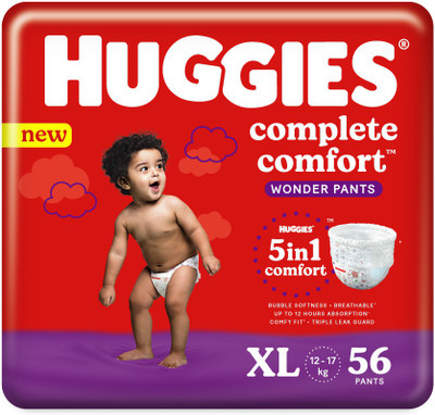 Huggies Complete Comfort Wonder Pants, with 5 in 1 Comfort Pant Diapers - XL(56 Pieces)