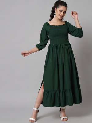 FUNDAY FASHION Women Maxi Green Midi/Calf Length Dress