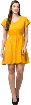 camellias Women A-line Yellow Above Knee/Mid Thigh Length Dress