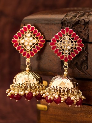 Vermont Temple Design Gold Plated Big Jhumka Traditional Antique Copper, Brass Jhumki Earring