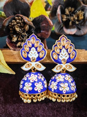 Amika Antique Purple colored Gold-Toned Stylish Bell shaped Meenakari for Women/Girls Beads, Crystal, Pearl Metal Jhumki Earring