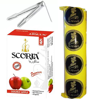 SCORIA Double Apple Hookah Flavour & Tong + 1 Polo Hookah Charcoals(Pack of 3)