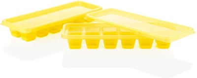 Shivaansh Premium Ice Cube Tray with Flexible Silicon Base and Lid (2 PCS , YELLOW) / Yellow Plastic, Silicone Ice Cube Tray(Pack of2)