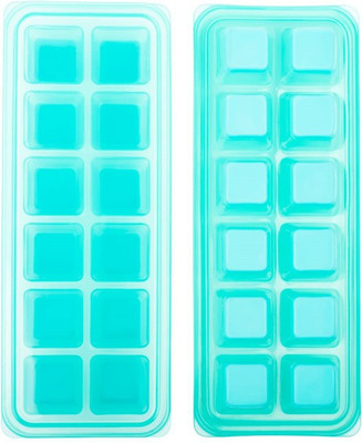 Shivaansh Premium Ice Cube Tray with Flexible Silicon Base and Lid (2 PCS ,Green) / Green Plastic, Silicone Ice Cube Tray(Pack of2)