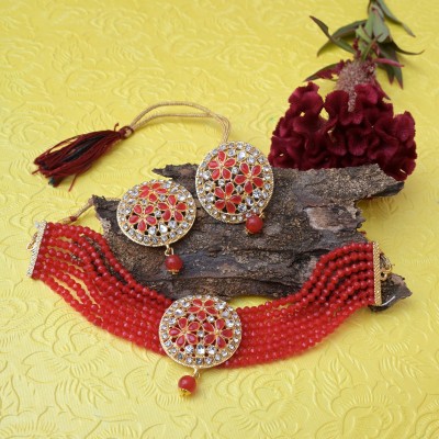 Darsha Collections Alloy Gold-plated Red Jewellery Set(Pack of 1)