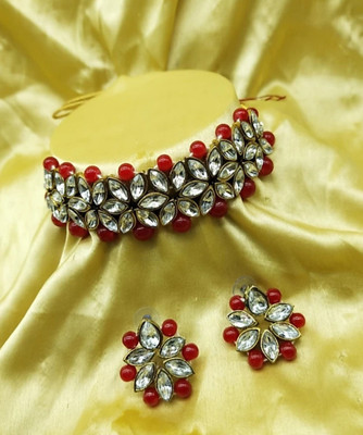 jatin imitation Metal, Stone Brass Red Jewellery Set(Pack of 1)