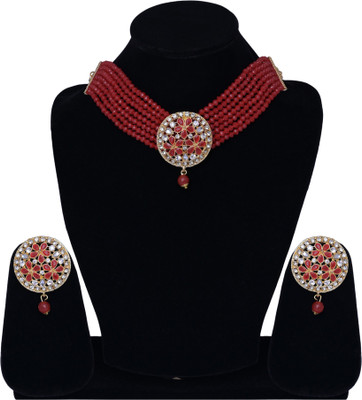 Darsha Collections Alloy Gold-plated Red Jewellery Set(Pack of 1)