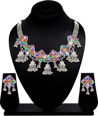Unique Fashion House Stone, Oxidised Silver Silver Multicolor Jewellery Set(Pack of 1)