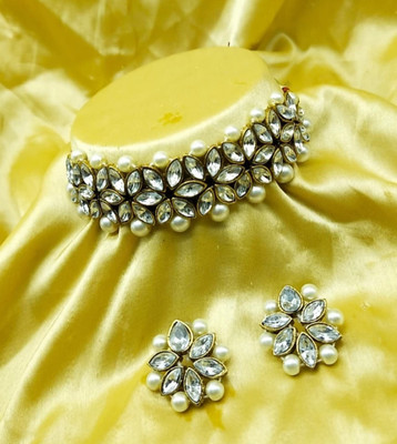 jatin imitation Metal, Stone Brass White Jewellery Set(Pack of 1)