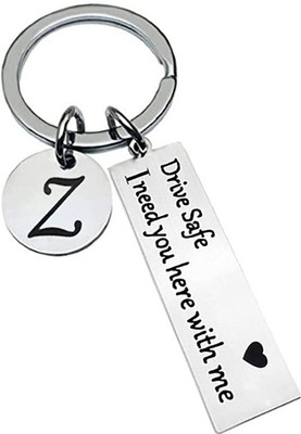 Trovec Drive Safe Initial A-Z keychain Key Rings Gifts for Loved ones chain Silver(Z) Key Chain