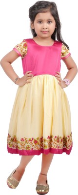 rayie collection Indi Girls Midi/Knee Length Party Dress(Yellow, Sleeveless)