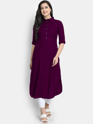 AMAR CREATION Women Solid Straight Kurta(Purple)