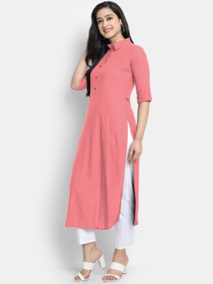 AMAR FAB TEX Women Solid Straight Kurta(Pink)