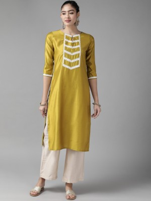 Indo Era Women Embellished Straight Kurta(Yellow)