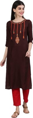 noorfabb Women Printed A-line Kurta(Brown)