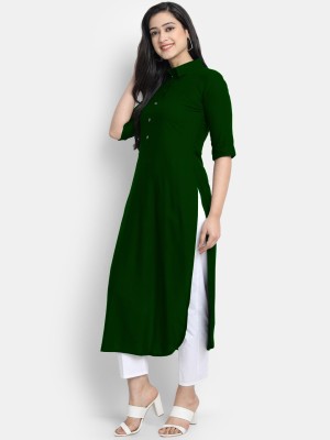 looknchoice Women Solid Straight Kurta(Green)