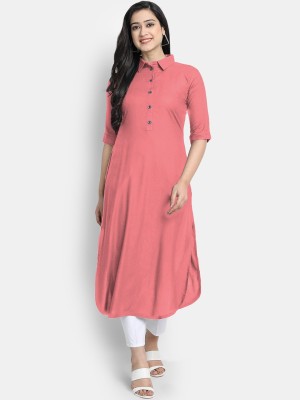 looknchoice Women Solid A-line Kurta(Pink)