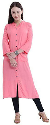 IGYNE Women Solid Straight Kurta(Pink)