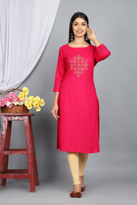 KGFFAB Women Embroidered Straight Kurta(Red)