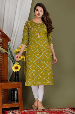 Wilshire Women Printed Straight Kurta(Green)