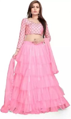 jiya textiles Self Design Semi Stitched Lehenga Choli(Pink)