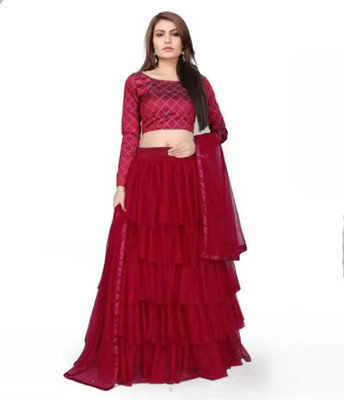 Roopvastra Self Design Semi Stitched Lehenga Choli(Maroon)