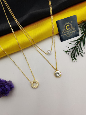 CHARLI ART JEWELLERY Fancy Round S pendent Chain With 2 Lyear Cubic Diamond Chain... Cubic Zirconia Gold-plated Plated Alloy Chain