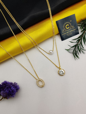 CHARLI ART JEWELLERY Fancy OVAL S pendent Chain With 2 Lyear Cubic Diamond Chain... Cubic Zirconia Gold-plated Plated Alloy Chain