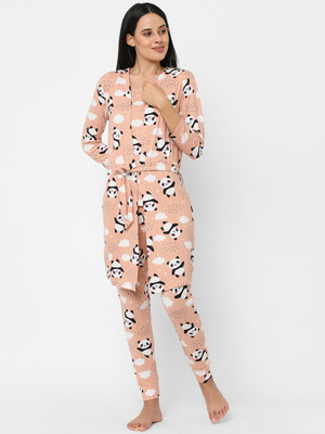 SWEET DREAMS Women Printed Orange Night Suit Set