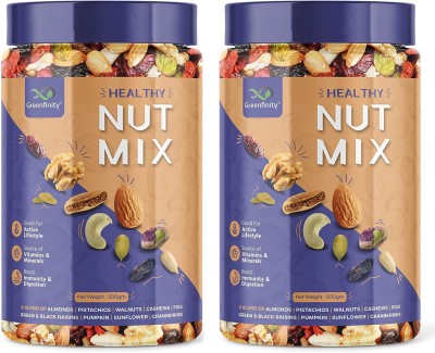 Greenfinity Healthy Nutmix | Premium Super Fitness Trail Mix of 7+ Varieties of Dry Fruits(2 x 500 g)