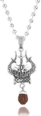 Uniqon God Third Eye Damru Shiva Silver Trishul Mahadev Mahakal Locket Pendant Necklace Silver Stainless Steel
