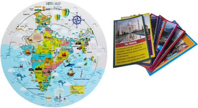 Ashmi India Map Jigsaw Puzzle 38 Pcs with Inside 7 Wonders of the World Flash Card(38 Pieces)