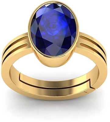 Sidharth Gems 9.25 Ratti 8.00 Crt Natural Blue Sapphire Neelam Gold Adjustable Gemstone Ring Brass Sapphire Gold Plated Ring