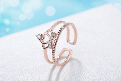 MYKI Princess Crown Adjustable Ring For Women & Girls (Rosegold) Stainless Steel Swarovski Zirconia 24K Rose Gold Plated Ring
