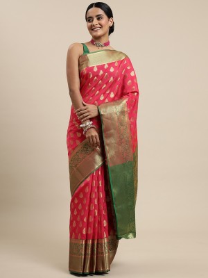 Blissta Woven Kanjivaram Silk Blend Saree(Red)