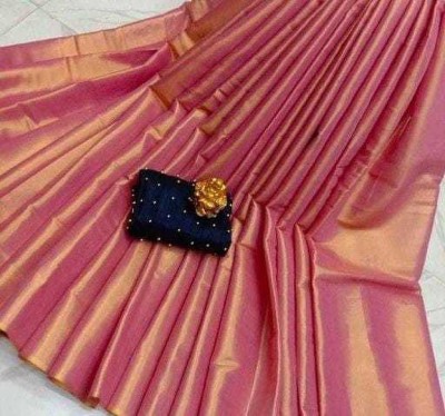 YESHU ENTERPRISE Woven Banarasi Tissue, Cotton Silk Saree(Pink)