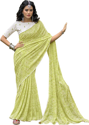 Pbs Prints Self Design Bollywood Georgette, Silk Blend Saree(Light Green)