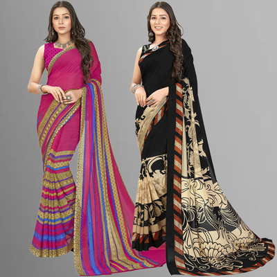 kashvi sarees Printed Daily Wear Georgette Saree(Pack of 2, Multicolor, Black)