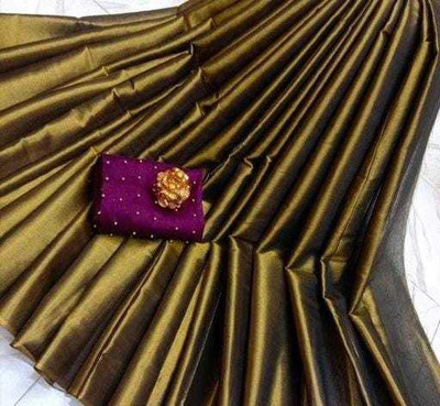 YESHU ENTERPRISE Solid/Plain Bollywood Tissue, Cotton Silk Saree(Dark Green)