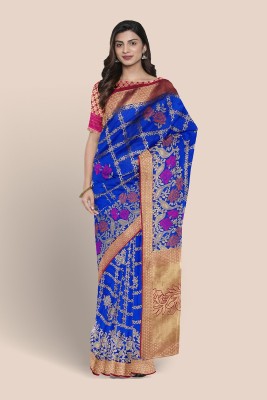 Panaya Woven Banarasi Cotton Blend Saree(Blue)