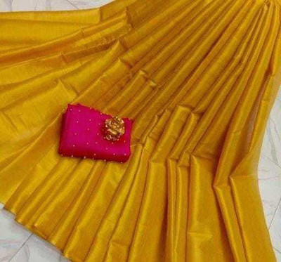 SFCS Solid/Plain Bollywood Tissue Saree(Mustard)
