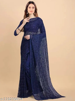 Aarya creation Self Design Bollywood Net Saree(Blue)