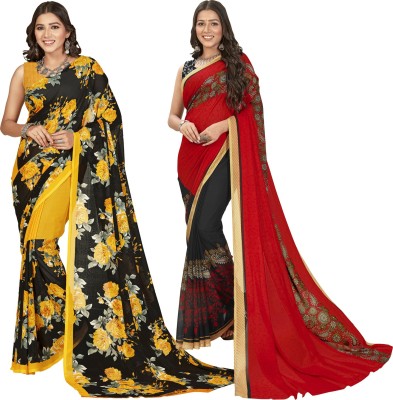 Anand Sarees Printed, Floral Print Daily Wear Georgette Saree(Pack of 2, Multicolor)