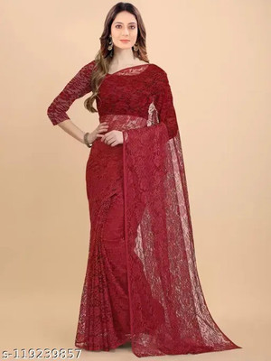 TVISHAFASHION Self Design Bollywood Net Saree(Maroon)