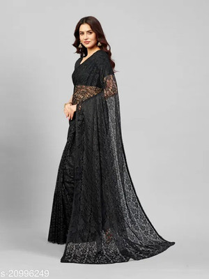 Aarya creation Self Design Bollywood Net Saree(Black)