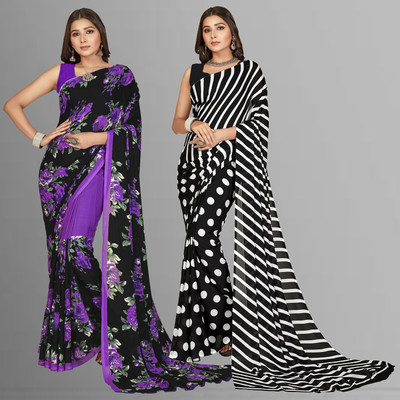 Anand Sarees Printed Daily Wear Georgette Saree(Pack of 2, Multicolor)