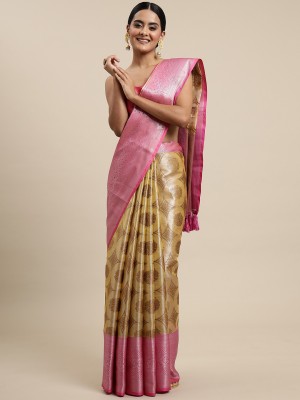 Kimisha Woven Kanjivaram Organza Saree(Beige)