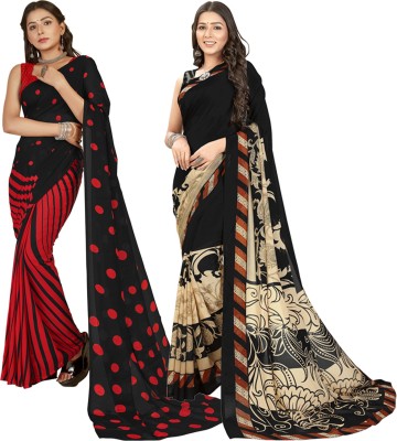 Anand Sarees Paisley, Ombre, Striped, Geometric Print, Floral Print, Checkered Daily Wear Georgette Saree(Pack of 2, Red, Black)