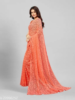 Aarya creation Self Design Bollywood Net Saree(Orange)