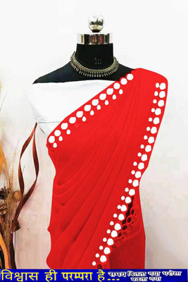 Kalpana creation Printed, Striped Daily Wear Chiffon Saree(Red)